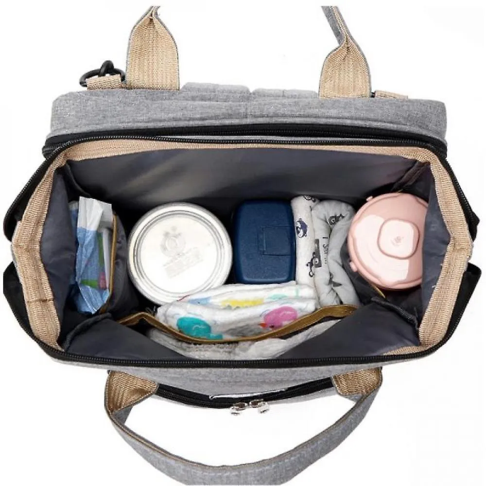 Light Grey Diaper Backpack Foldable Baby Bed Large Capacity Mummy Bag With Changing Station LC1206