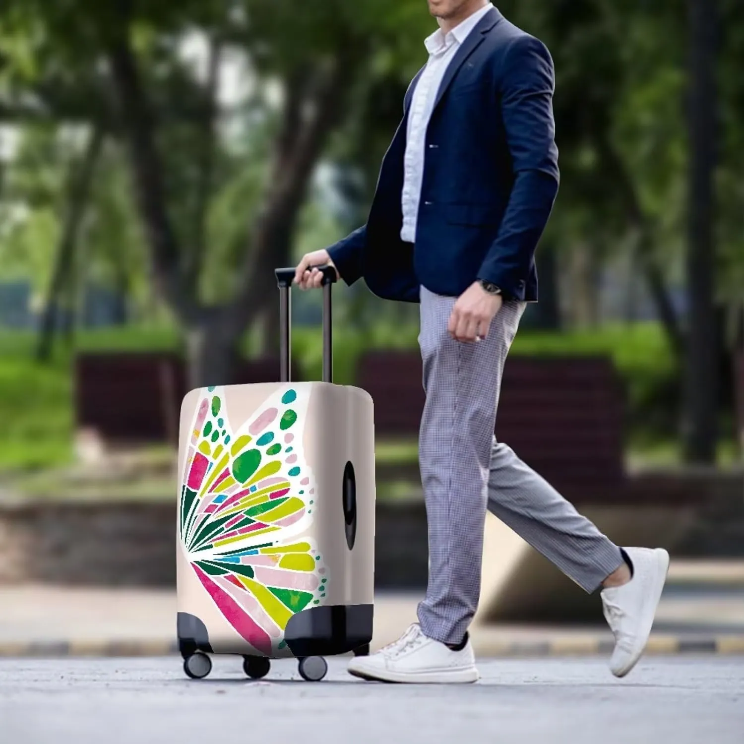 Lightweight Suitcase Cover - Fashion Luggage Covers with Stylish Prints Anti-Scratch Design Anti Theft Portable for Airplane Checked Bags Butterfly