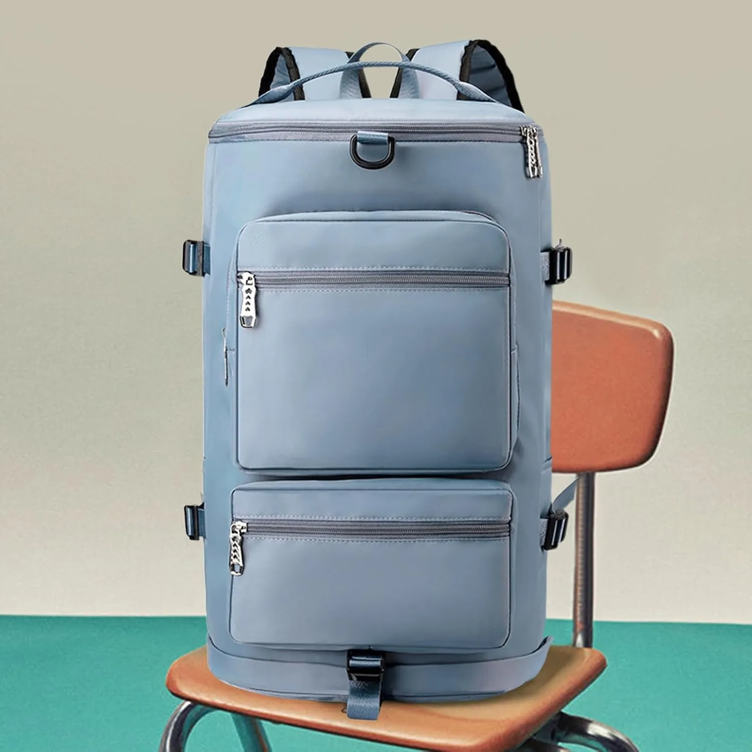 Lightweight Travel Bag Fitness Moving Storage Duffel Multifunctional Large Capacity Adjustable Straps Multi Layers Great Load Bearing Shoulder Blue