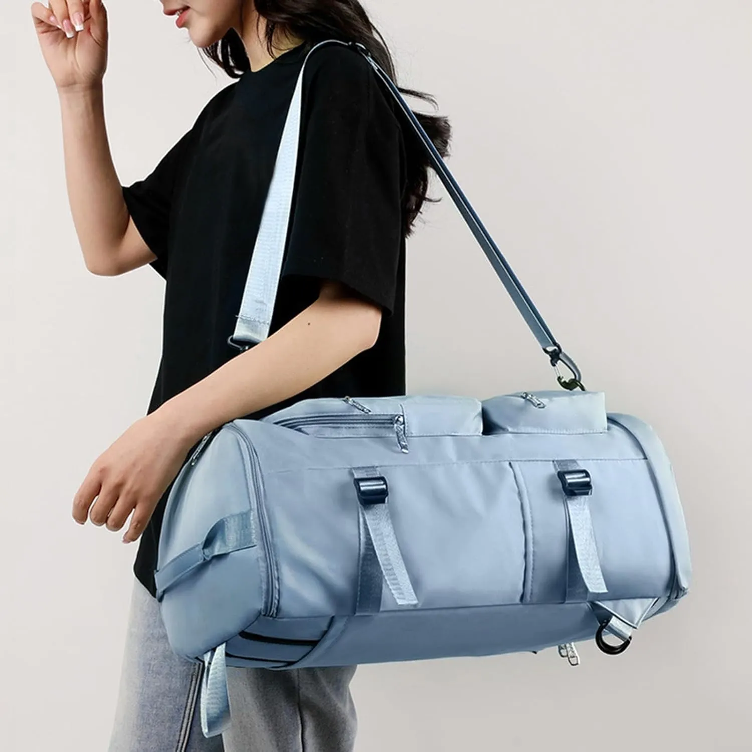 Lightweight Travel Bag Fitness Moving Storage Duffel Multifunctional Large Capacity Adjustable Straps Multi Layers Great Load Bearing Shoulder Blue