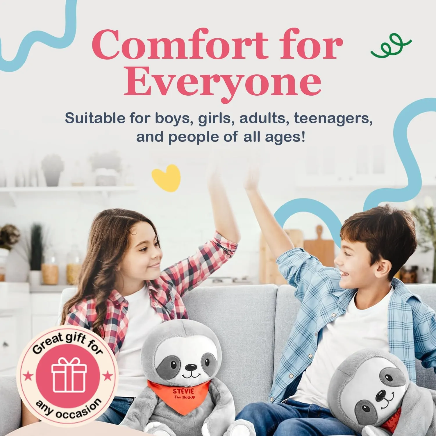 Lilly's Love Weighted Stuffed Animal, 5lb | Sensory Plush for Kids & Adults | Machine Washable Plushie w/Removable Inner | Calming Weighted Stuffed Animal for Anxiety, Stevie The Sloth