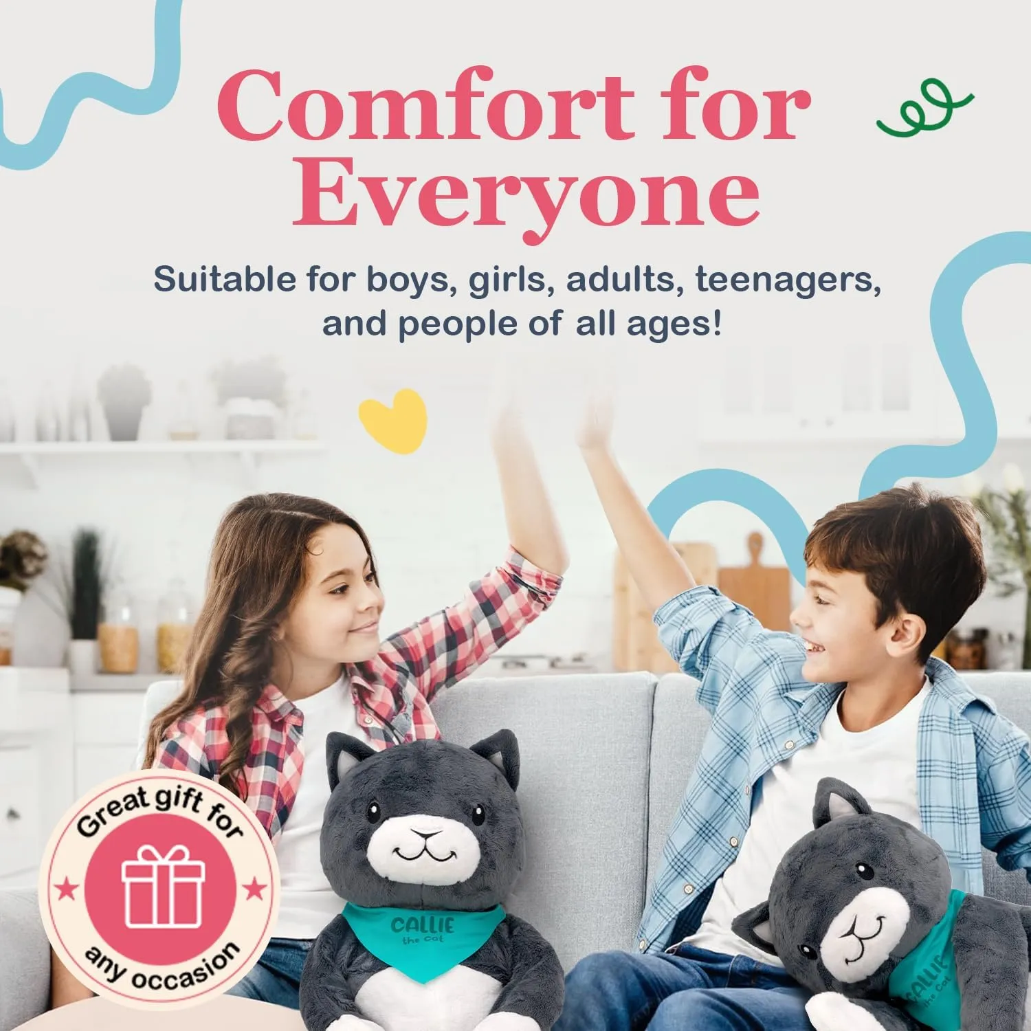 Lilly's Love Weighted Stuffed Animal, 5lb | Sensory Weighted Plush for Kids and Adults | Machine Washable Plushies w/Removable Inner | Calming Weighted Stuffed Animals for Anxiety, Callie The Cat