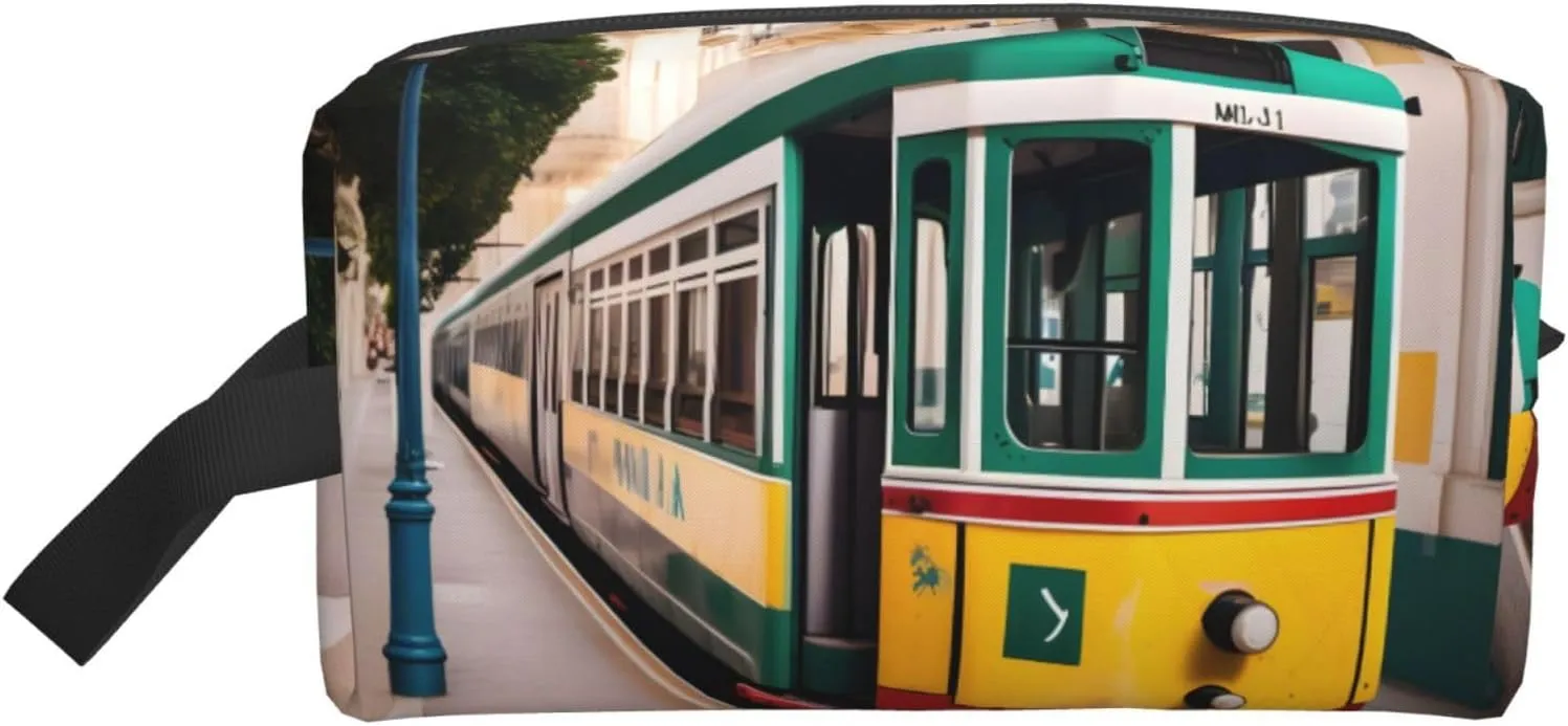 lisbon tram pattern Print Travel Essentials Storage Bag Cosmetic Organizer Pouch Large Capacity Zippered