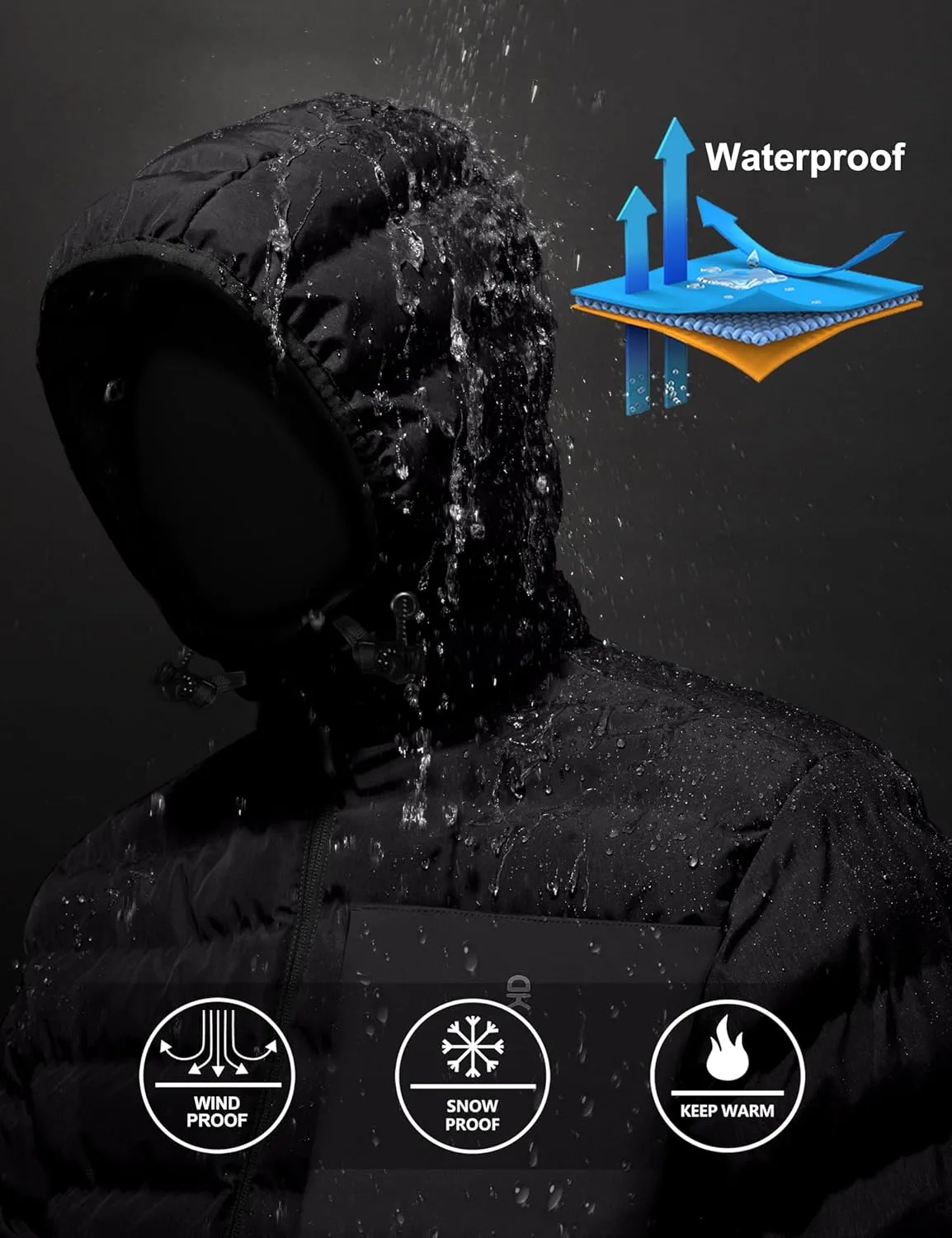 Little Donkey Andy Men's Warm Waterproof Puffer Jacket Hooded Windproof Winter Coat with Recycled Insulation