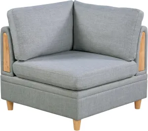 Living Room Corner Wedge Sofa, Contemporary Design with Wooden Legs, Light Grey Dorris Fabric