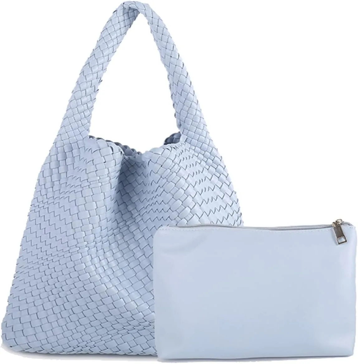 LMKIDS Women Vegan Leather Hand-Woven Tote Handbag Fashion Shoulder Top-handle Bag All-Match Underarm Bag with Purse