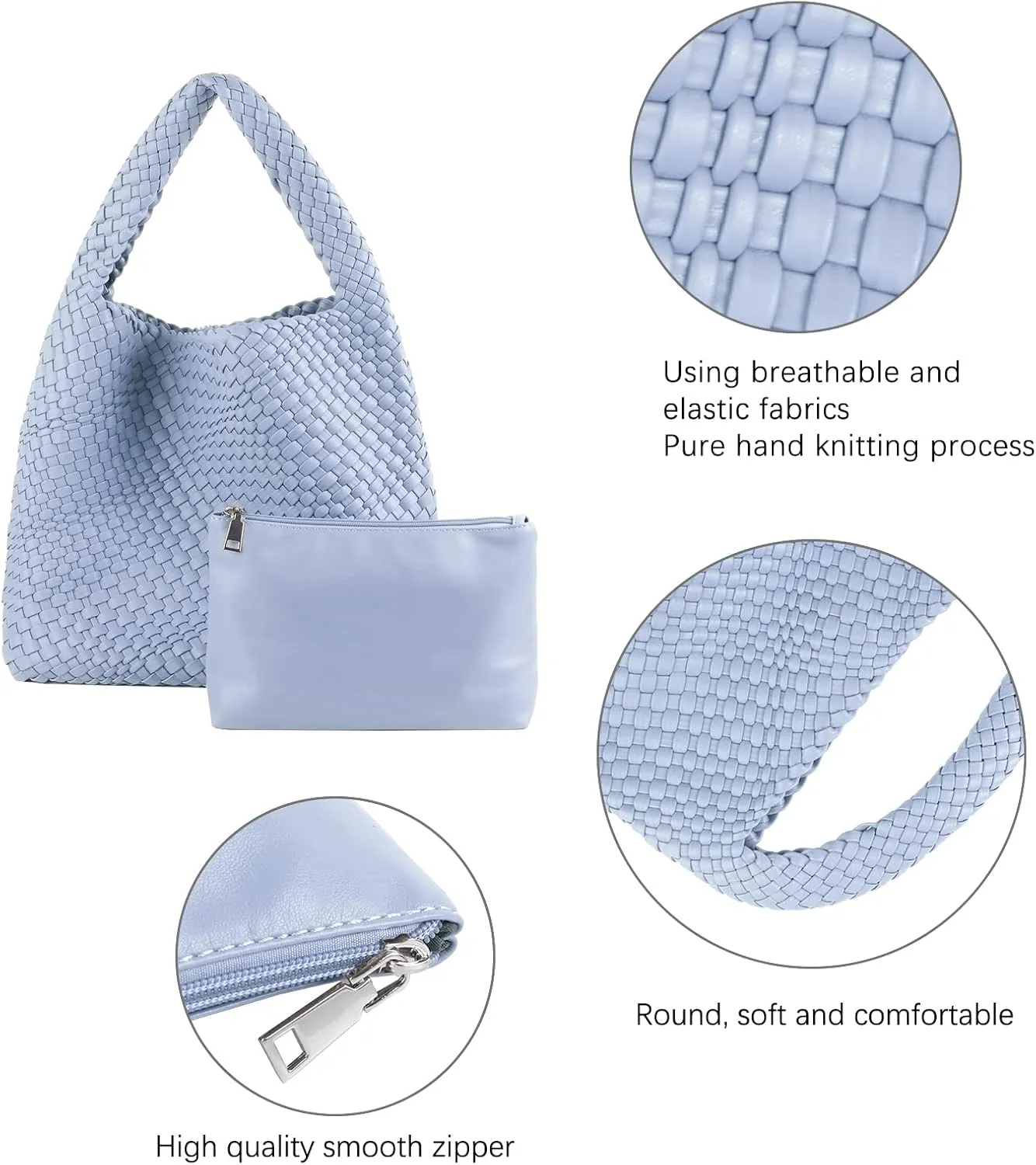 LMKIDS Women Vegan Leather Hand-Woven Tote Handbag Fashion Shoulder Top-handle Bag All-Match Underarm Bag with Purse
