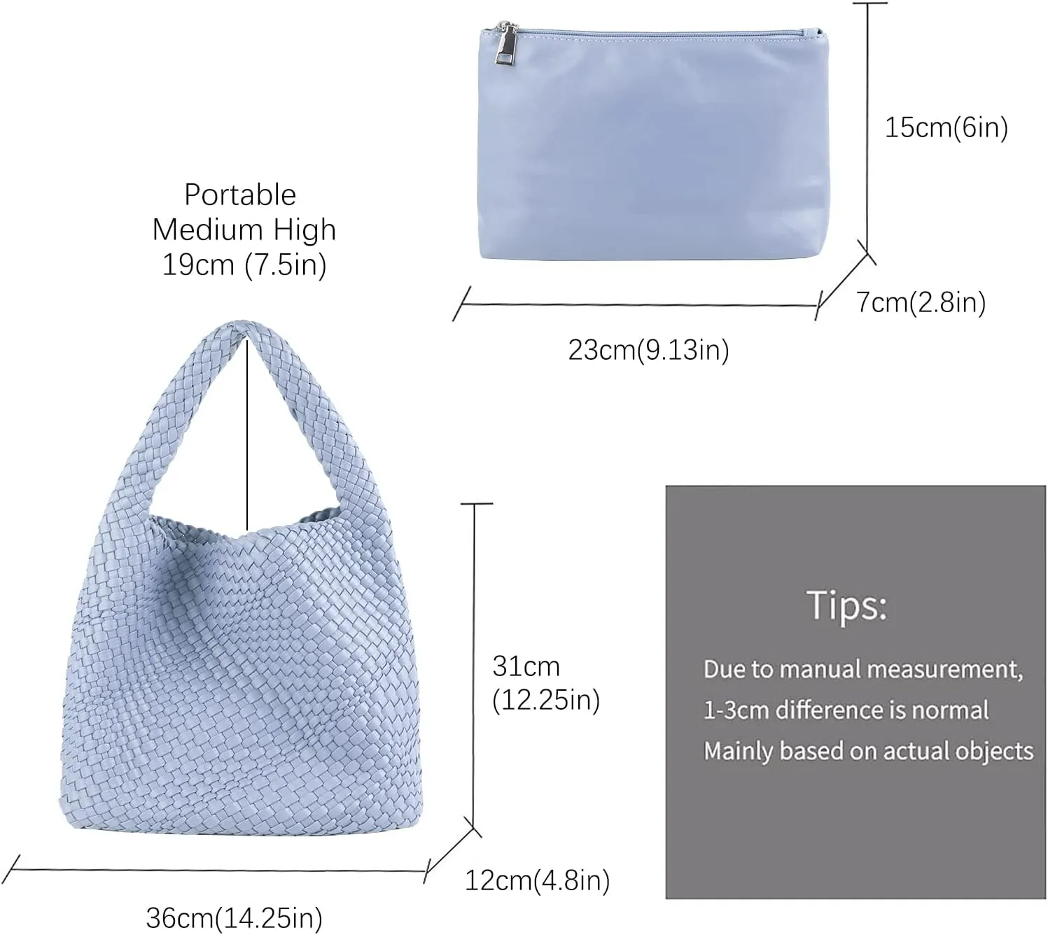 LMKIDS Women Vegan Leather Hand-Woven Tote Handbag Fashion Shoulder Top-handle Bag All-Match Underarm Bag with Purse