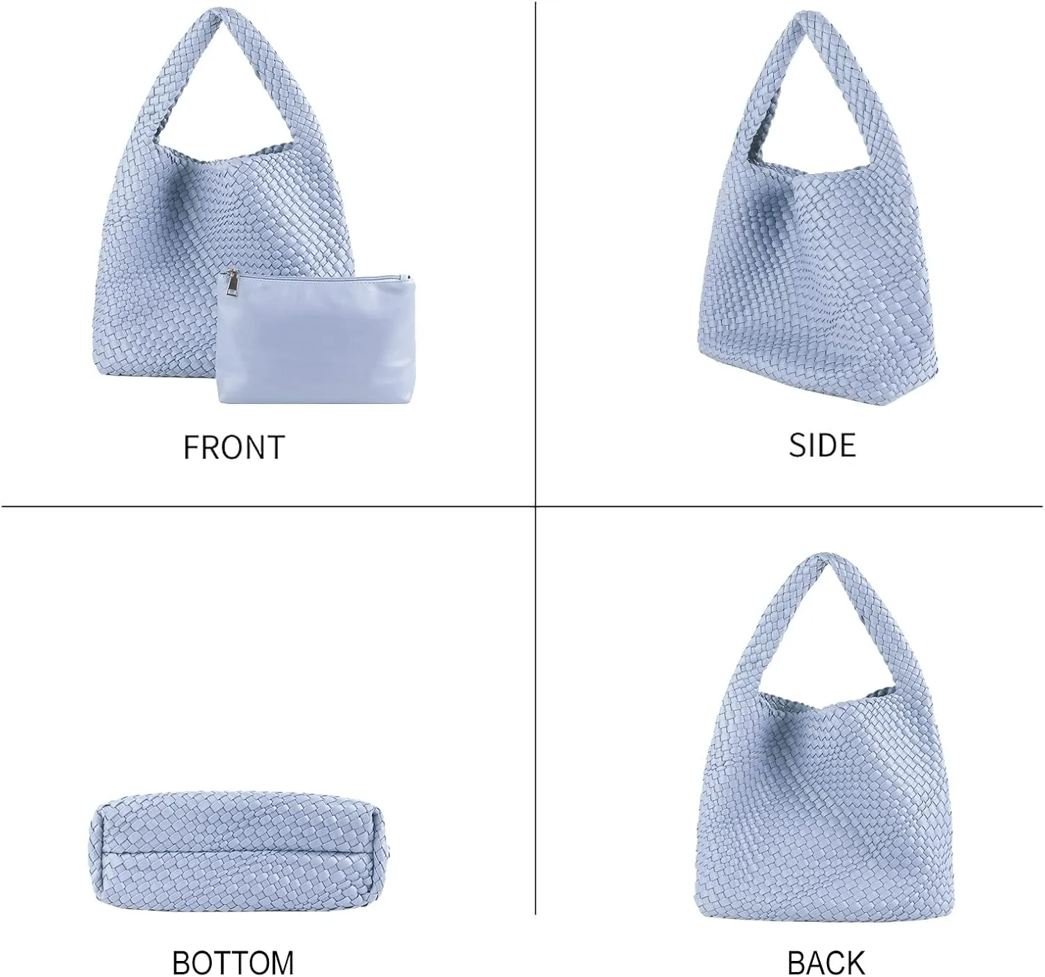 LMKIDS Women Vegan Leather Hand-Woven Tote Handbag Fashion Shoulder Top-handle Bag All-Match Underarm Bag with Purse