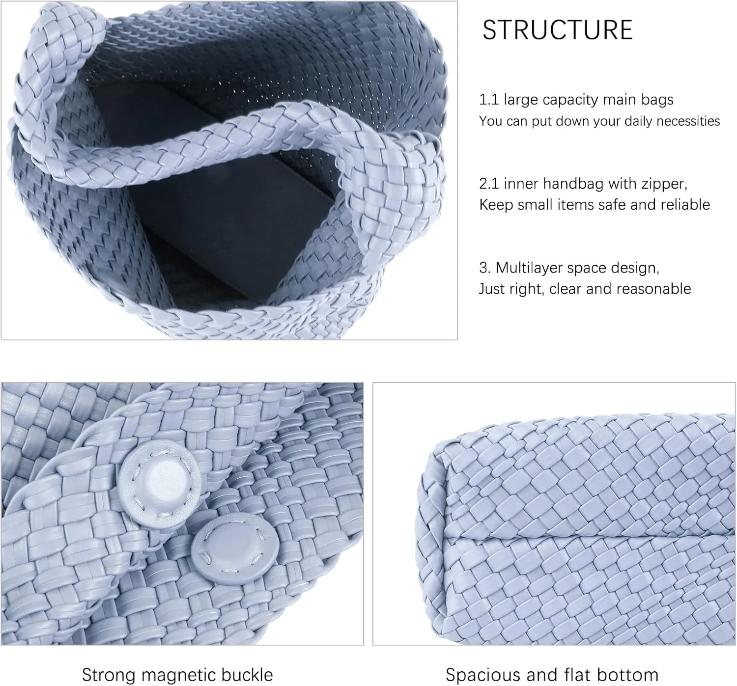 LMKIDS Women Vegan Leather Hand-Woven Tote Handbag Fashion Shoulder Top-handle Bag All-Match Underarm Bag with Purse