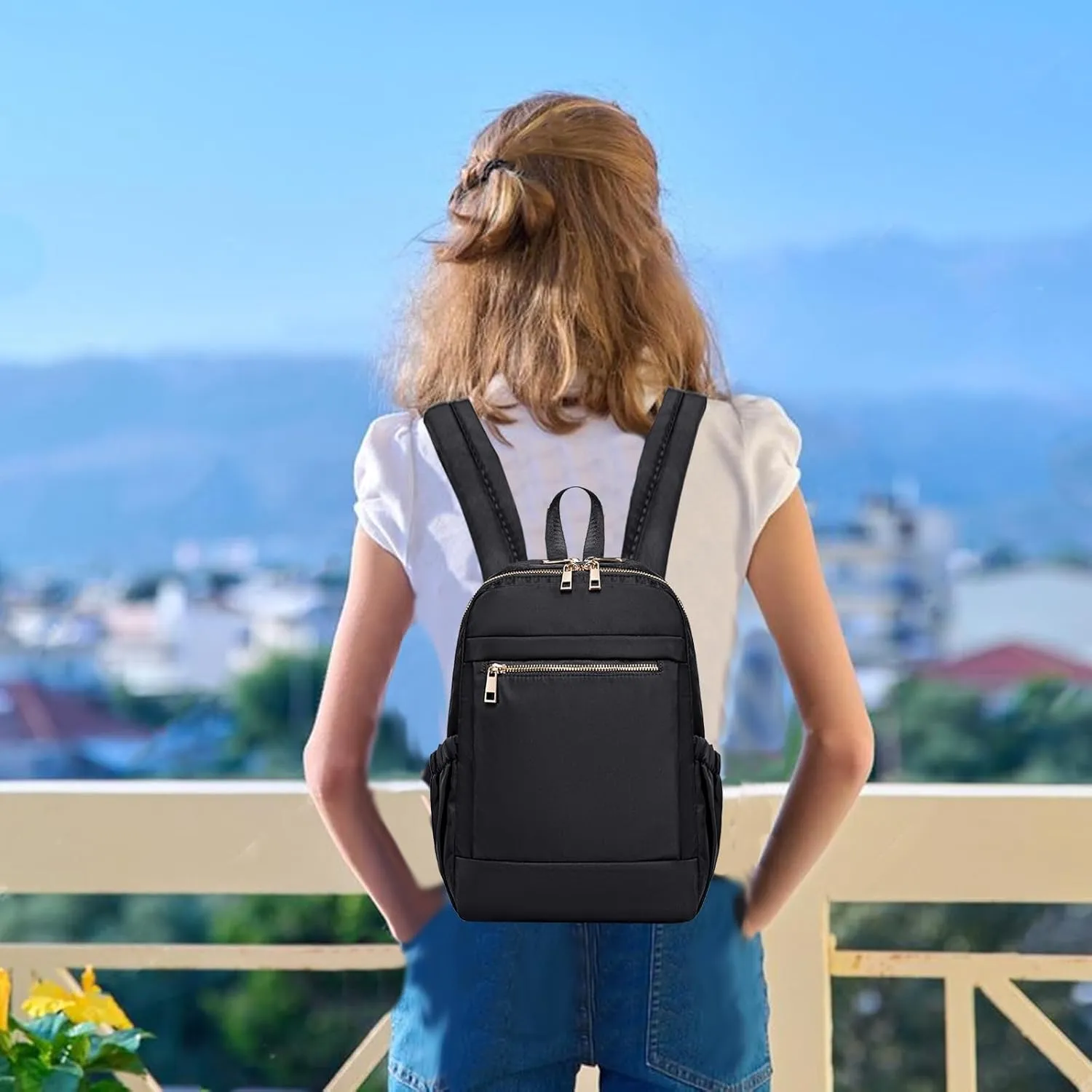 LOIDOU Mini Backpack for Women Small Backpack Purse Lightweight Girls Casual Daypack Bookbag for College School Work Travel, Black(13.7"x11"x4")