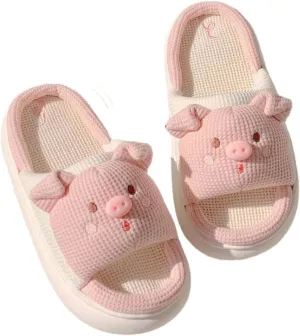 Loizziuy Women Cartoon Pig Design Novelty Slippers, Preppy Indoor Home Slippers