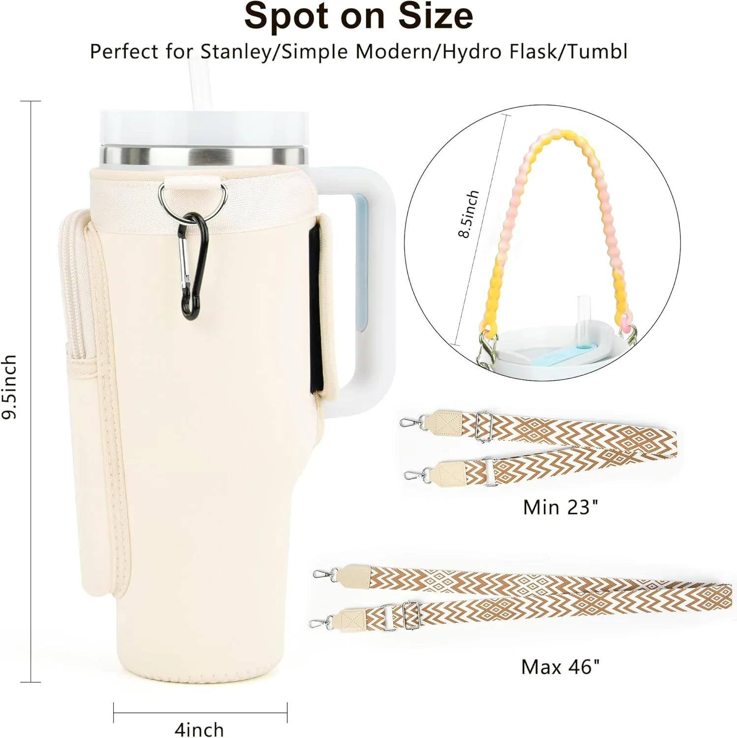 LOKASS Initial Water Bottle Holder with Strap for Stanley 40oz Tumbler Accessories, A-Z Personalized Water Bottle Carrier Bag with Phone Pocket for Stanley Cup Pouch