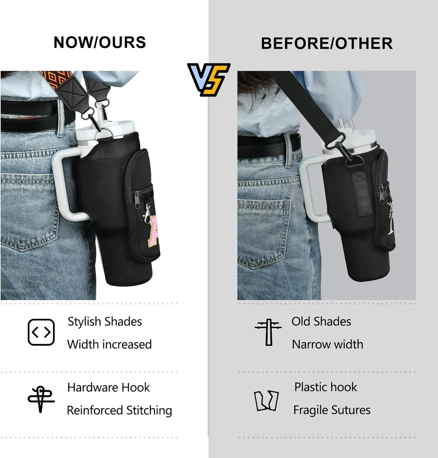LOKASS Initial Water Bottle Holder with Strap for Stanley 40oz Tumbler Accessories, A-Z Personalized Water Bottle Carrier Bag with Phone Pocket for Stanley Cup Pouch