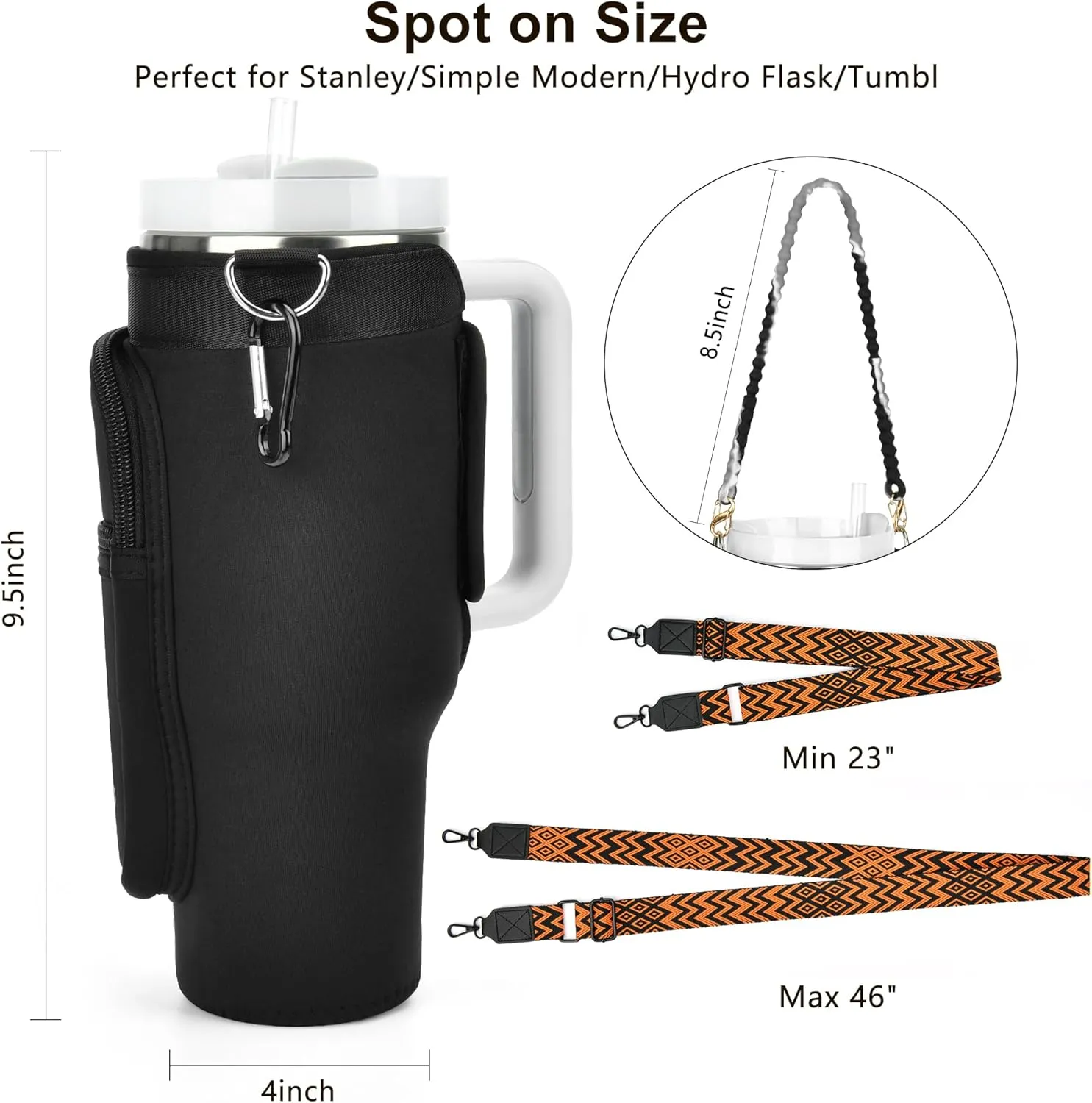LOKASS Initial Water Bottle Holder with Strap for Stanley 40oz Tumbler Accessories, A-Z Personalized Water Bottle Carrier Bag with Phone Pocket for Stanley Cup Pouch