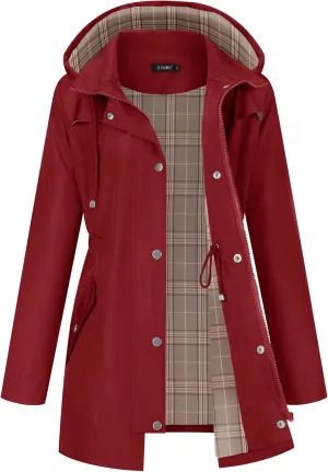 LOMON Women Waterproof Outdoor Hiking Raincoat Women Lined Rain Jacket Lightweight Hooded Jackets Trench Coats