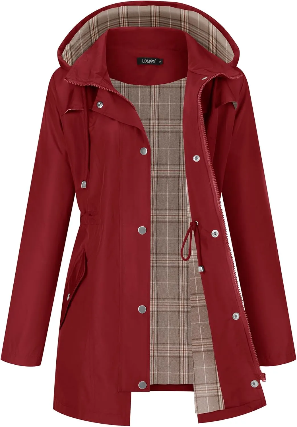 LOMON Women Waterproof Outdoor Hiking Raincoat Women Lined Rain Jacket Lightweight Hooded Jackets Trench Coats