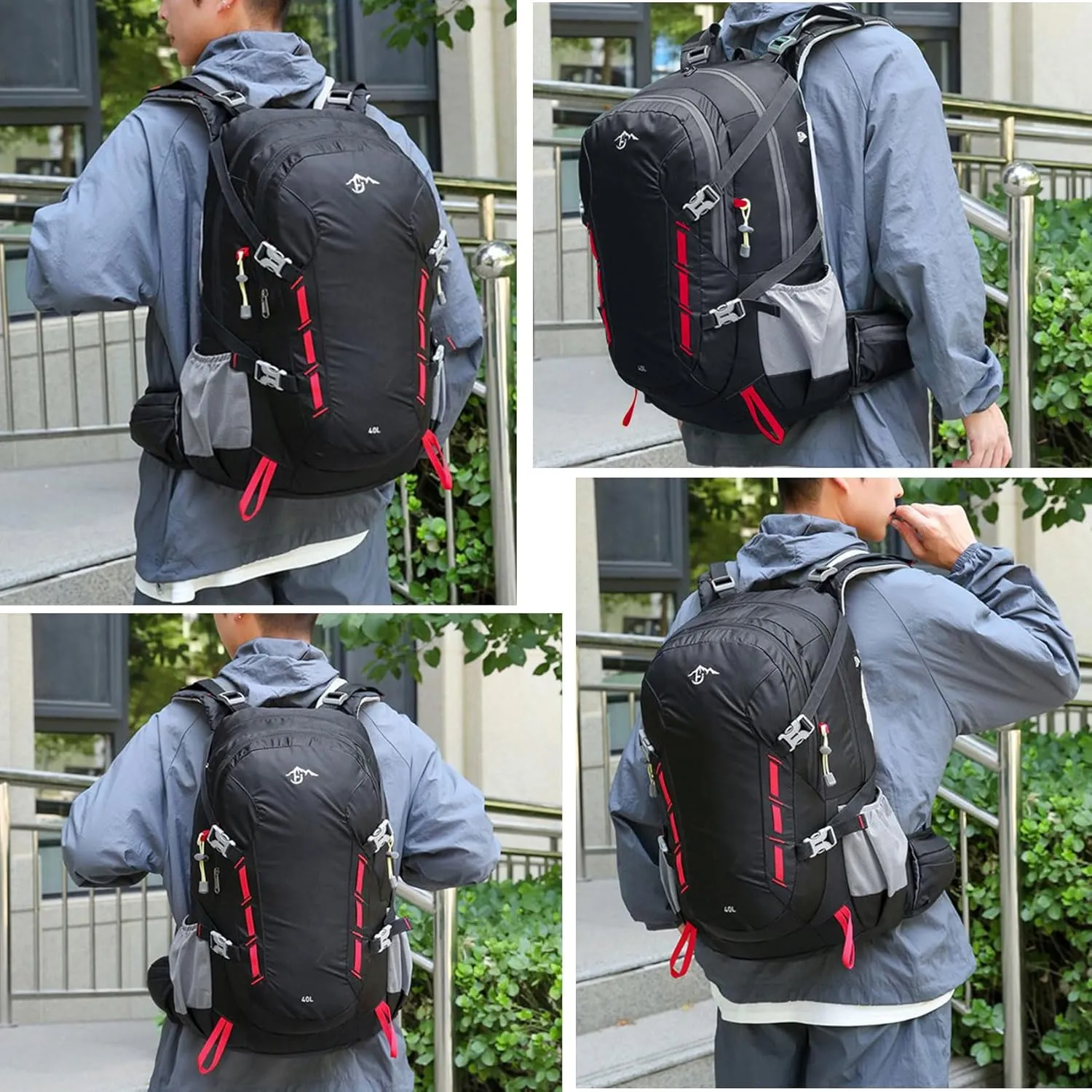 Long Keeper 40L Hiking Backpack Camping Daypack with Waterproof Rain Cover Lightweight Outdoor Sport Travel Backpack Rucksack (Black)