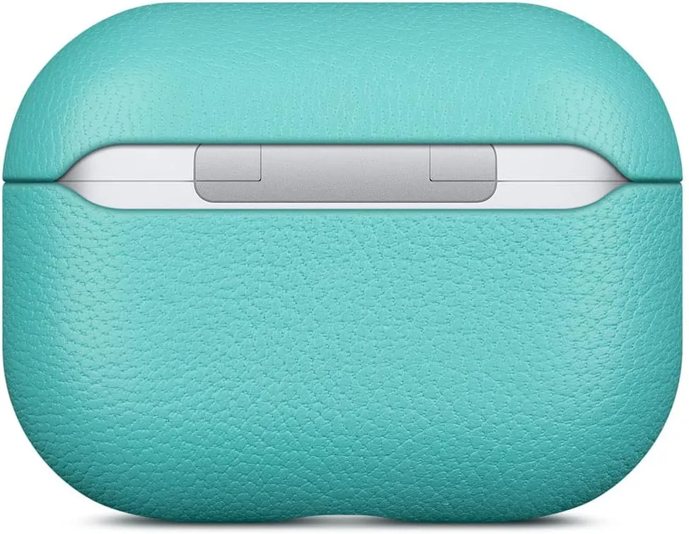 Lopie AirPods Pro 2nd Gen Leather Case, Cyan Blue, Protective Case Fully-Wrapped with Lambskin Leather, 360-Degree Protection, Lightning Port Access
