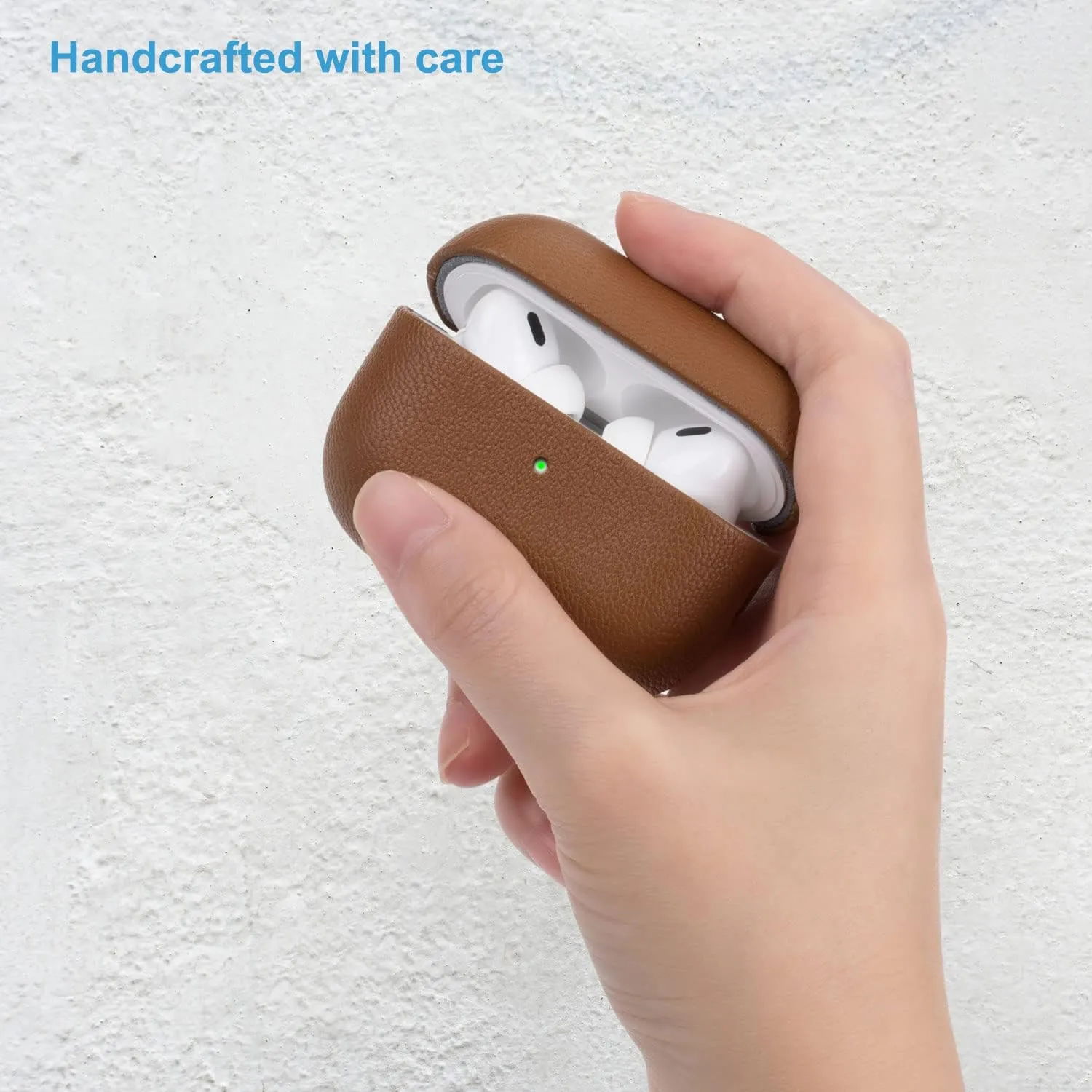 Lopie AirPods Pro 2nd Gen Leather Case, Cyan Blue, Protective Case Fully-Wrapped with Lambskin Leather, 360-Degree Protection, Lightning Port Access