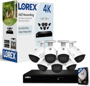Lorex Fusion 4K PoE Outdoor/Indoor Smart Home Security Camera System, 4TB NVR, White - 7 Bullet IP Cameras, 16 Channel (Wired & Fusion WiFi) Surveillance, Color Night Vision, Smart Motion Detection