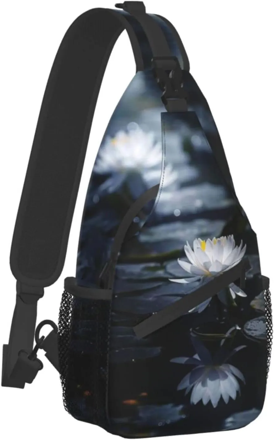 Lotus Flower Sling Bag Crossbody Chest Daypack Casual Backpack Flower Shoulder Bag For Travel Hiking Beach
