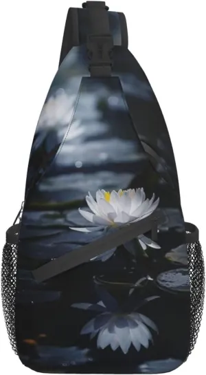 Lotus Flower Sling Bag Crossbody Chest Daypack Casual Backpack Flower Shoulder Bag For Travel Hiking Beach