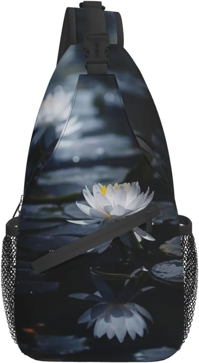 Lotus Flower Sling Bag Crossbody Chest Daypack Casual Backpack Flower Shoulder Bag For Travel Hiking Beach