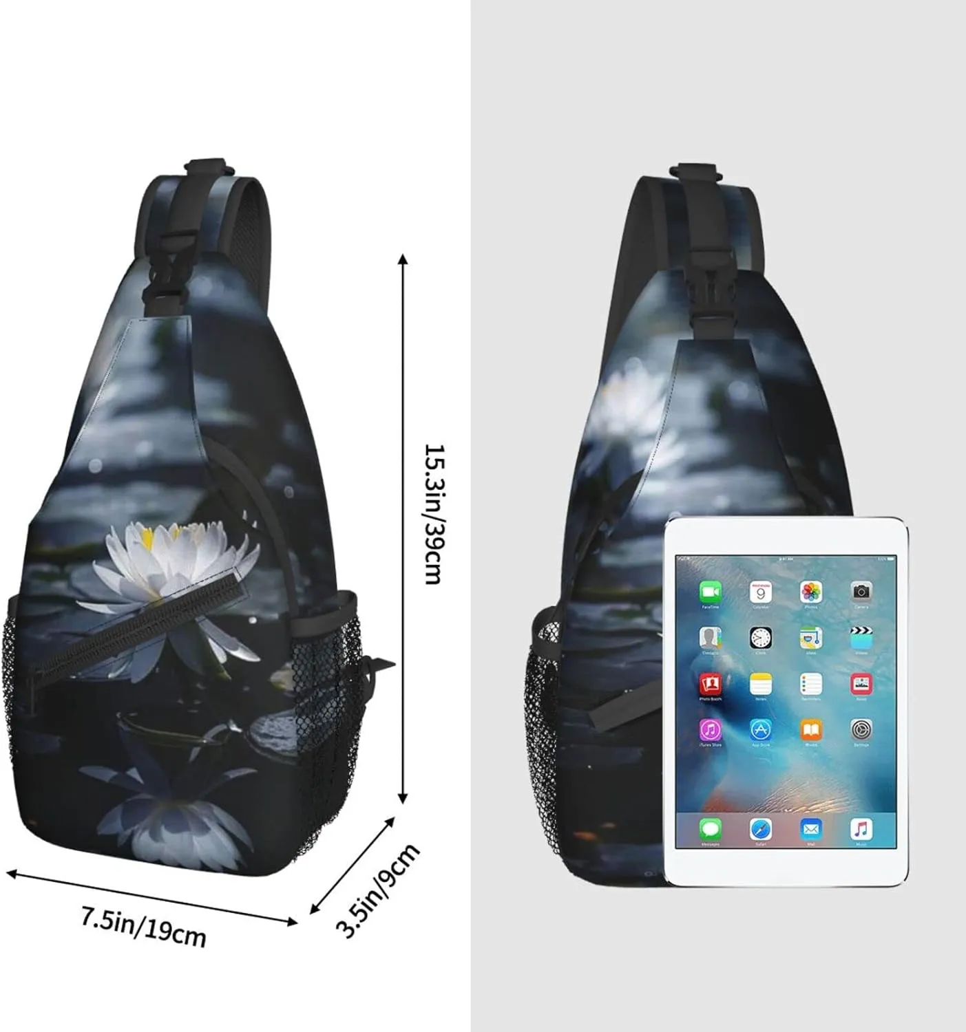Lotus Flower Sling Bag Crossbody Chest Daypack Casual Backpack Flower Shoulder Bag For Travel Hiking Beach
