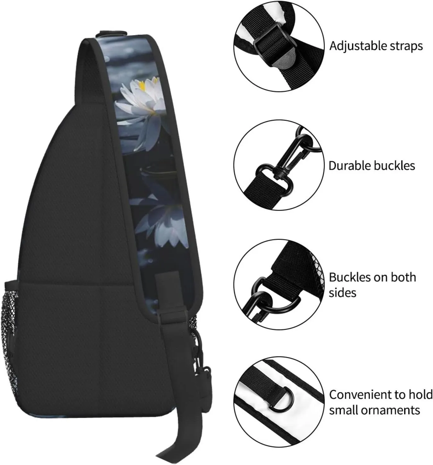 Lotus Flower Sling Bag Crossbody Chest Daypack Casual Backpack Flower Shoulder Bag For Travel Hiking Beach