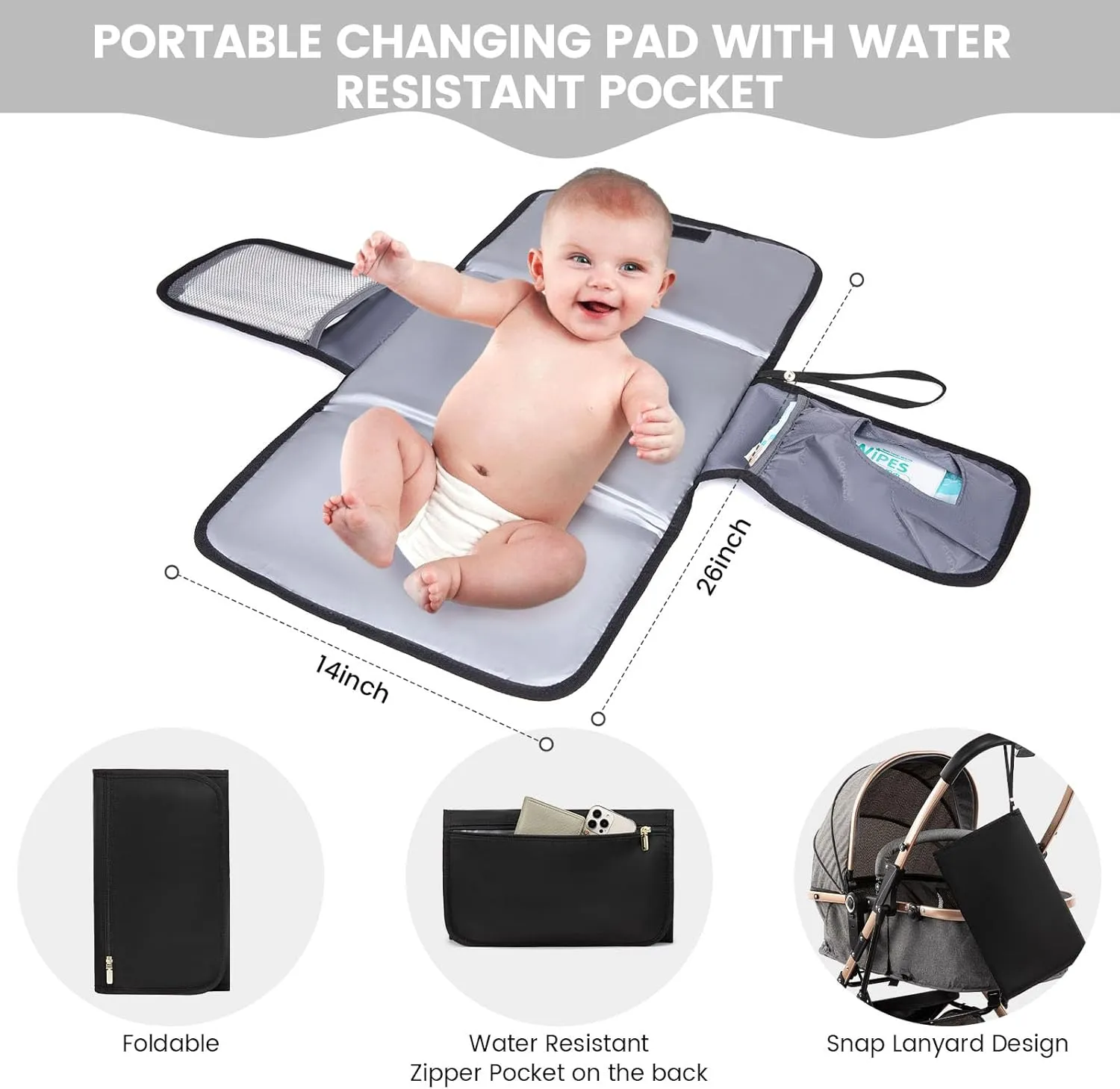 LOVEVOOK Baby Diaper Bag,Waterproof Diaper Backpack with USB Charging Port for Baby, Large Capacity Fit for 15.6 inch Laptop, Black White
