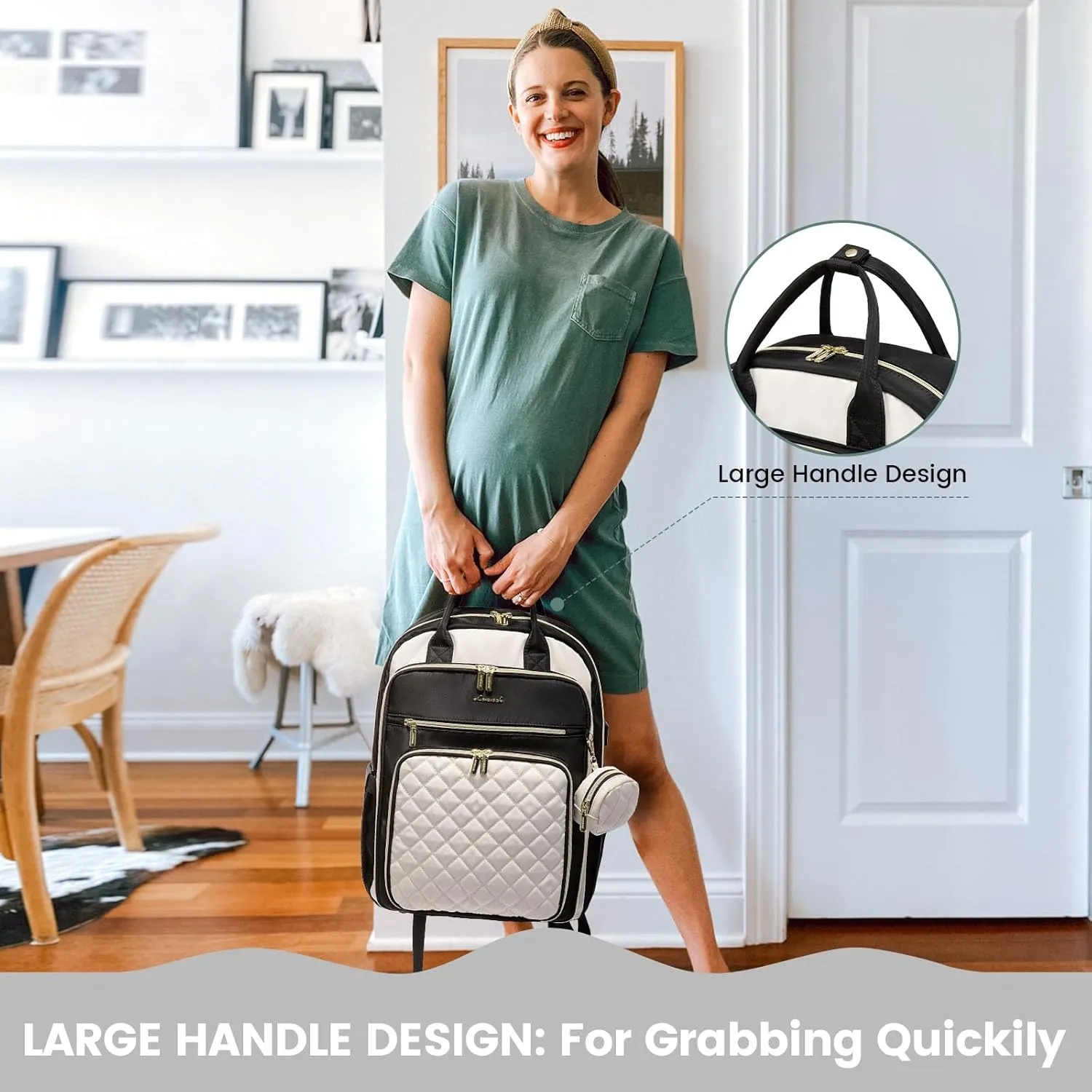 LOVEVOOK Baby Diaper Bag,Waterproof Diaper Backpack with USB Charging Port for Baby, Large Capacity Fit for 15.6 inch Laptop, Black White