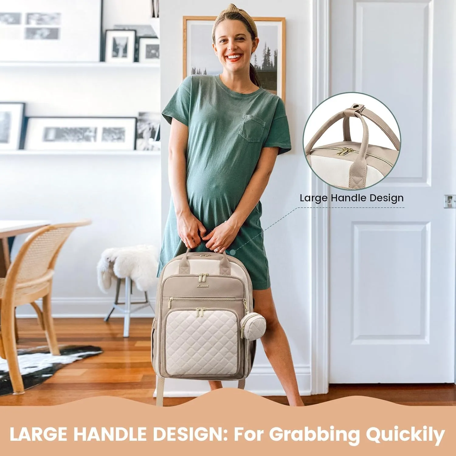 LOVEVOOK Baby Diaper Bag,Waterproof Diaper Backpack with USB Charging Port for Baby, Large Capacity Fit for 15.6 inch Laptop,Apricot