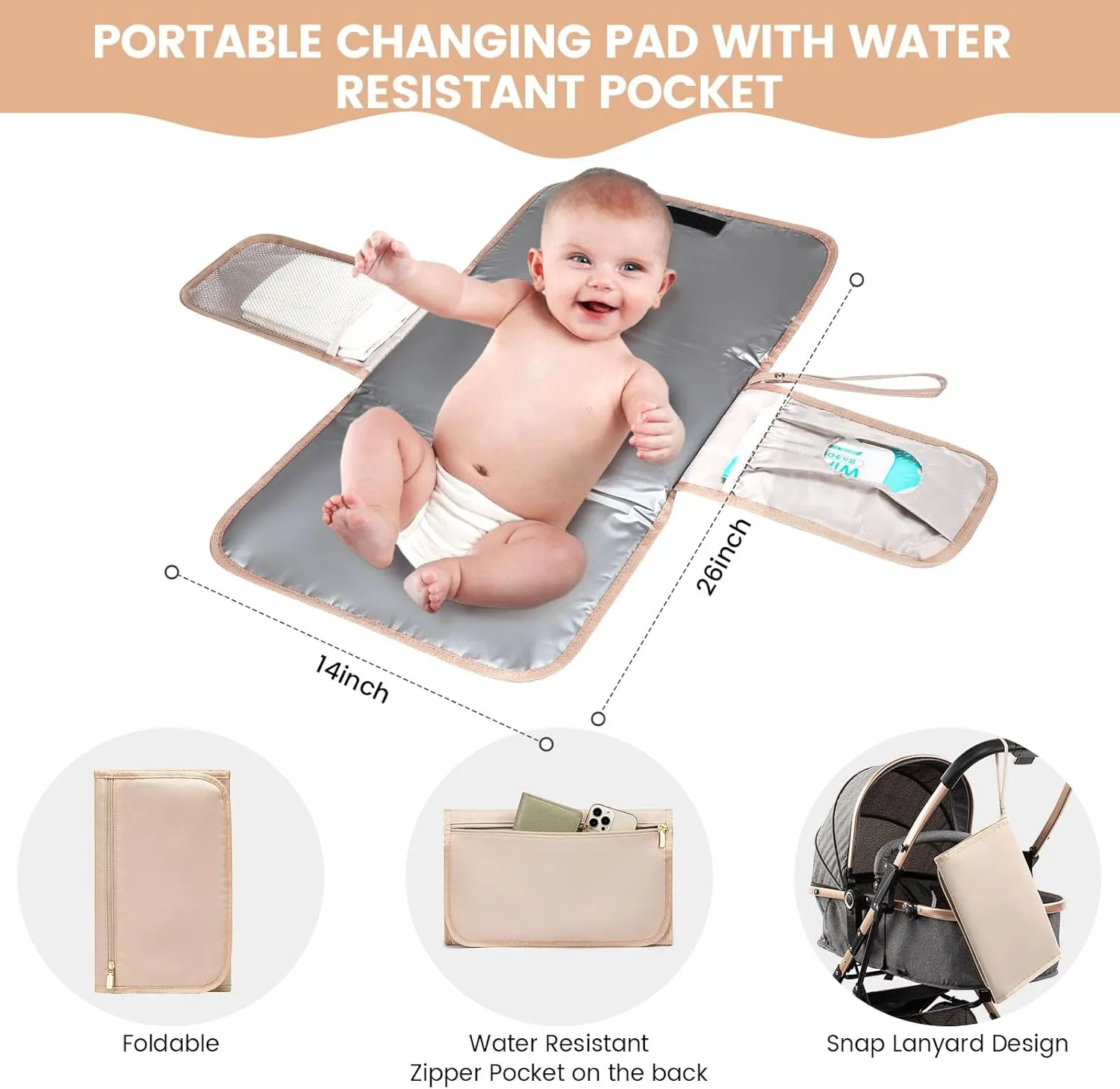 LOVEVOOK Baby Diaper Bag,Waterproof Diaper Backpack with USB Charging Port for Baby, Large Capacity Fit for 15.6 inch Laptop,Nude