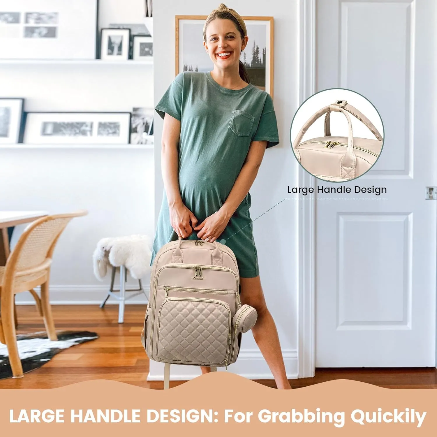 LOVEVOOK Baby Diaper Bag,Waterproof Diaper Backpack with USB Charging Port for Baby, Large Capacity Fit for 15.6 inch Laptop,Nude