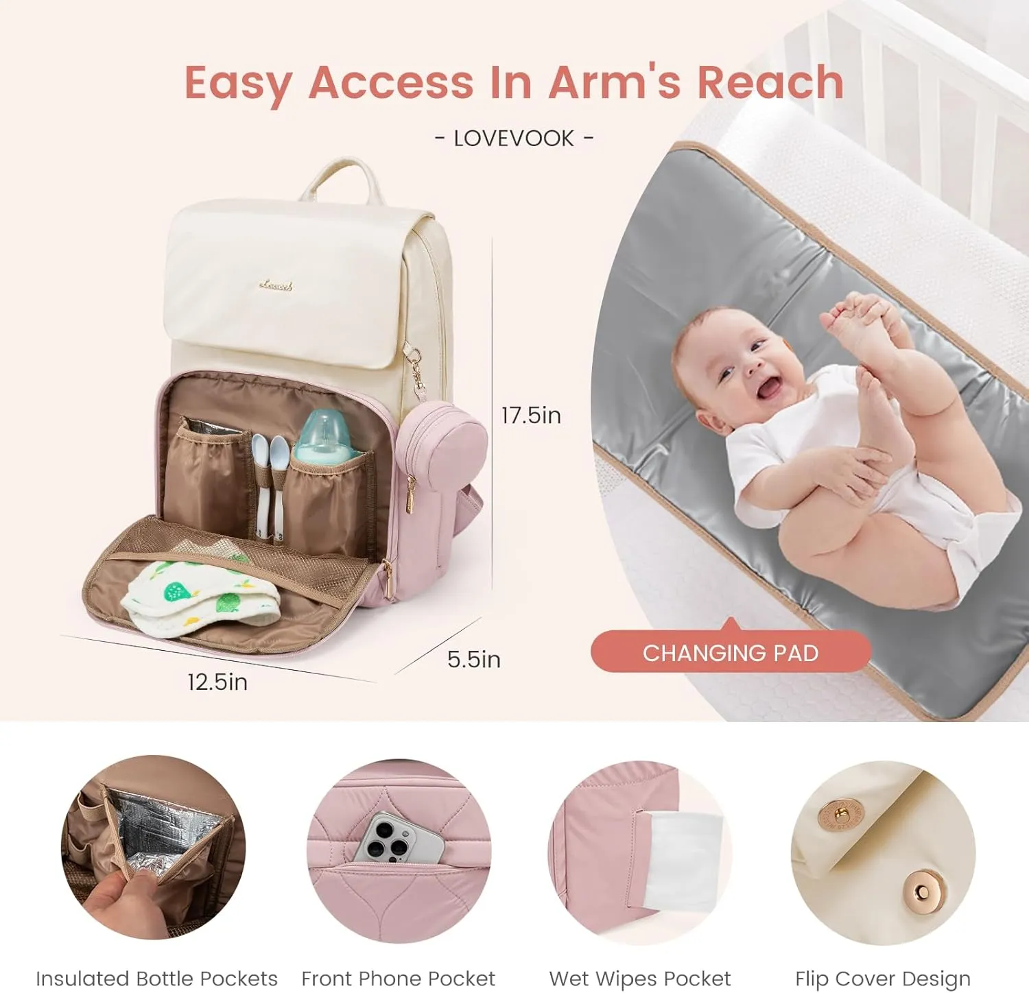 LOVEVOOK Diaper Bag Backpack, Baby Travel Bags for Boys & Girl, Toddler Diaper Bag with Changing Station & Pacifier Case, Pañaleras Para Bebe Niña & Niño - Newborn Essentials Must Haves Mom