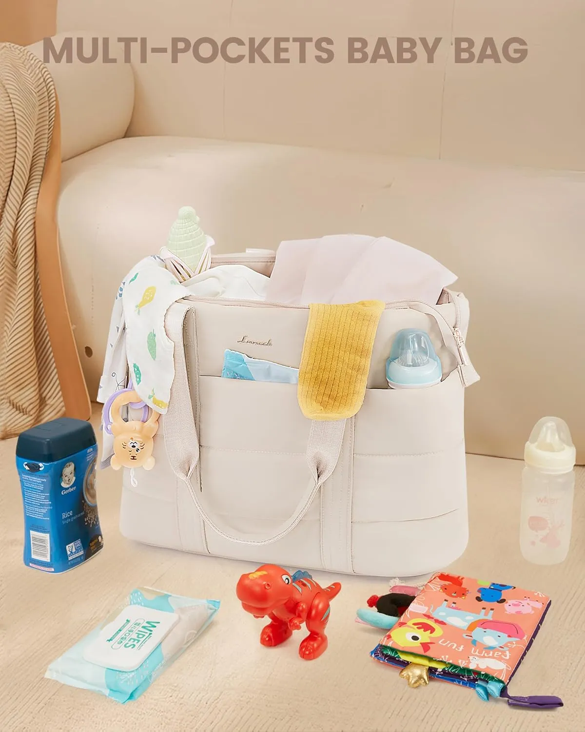 LOVEVOOK Diaper Bag Tote, 15.6inch Large Baby Diaper Bag Waterproof Travel Diaper Tote with Changing Pad