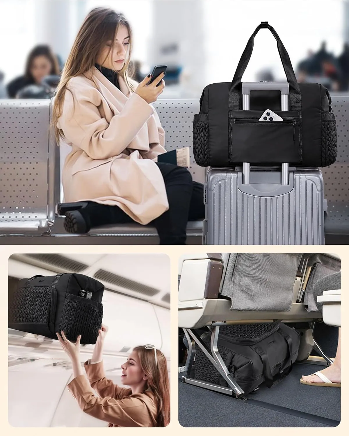 LOVEVOOK Travel Duffle Bag Gym Bag, Quilted Weekender Bags for Women Overnight Bag, Hospital Bag for Women Labor Delivery, Personal Item Travel Carry on Bag for Airplanes