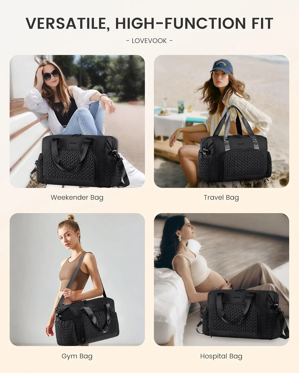 LOVEVOOK Travel Duffle Bag Gym Bag, Quilted Weekender Bags for Women Overnight Bag, Hospital Bag for Women Labor Delivery, Personal Item Travel Carry on Bag for Airplanes