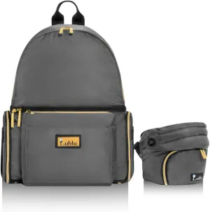 Lublu Diaper Bag Backpack with Baby Carrier, Hip Seat, Changing Pad, Insulated Pockets, Black or Grey