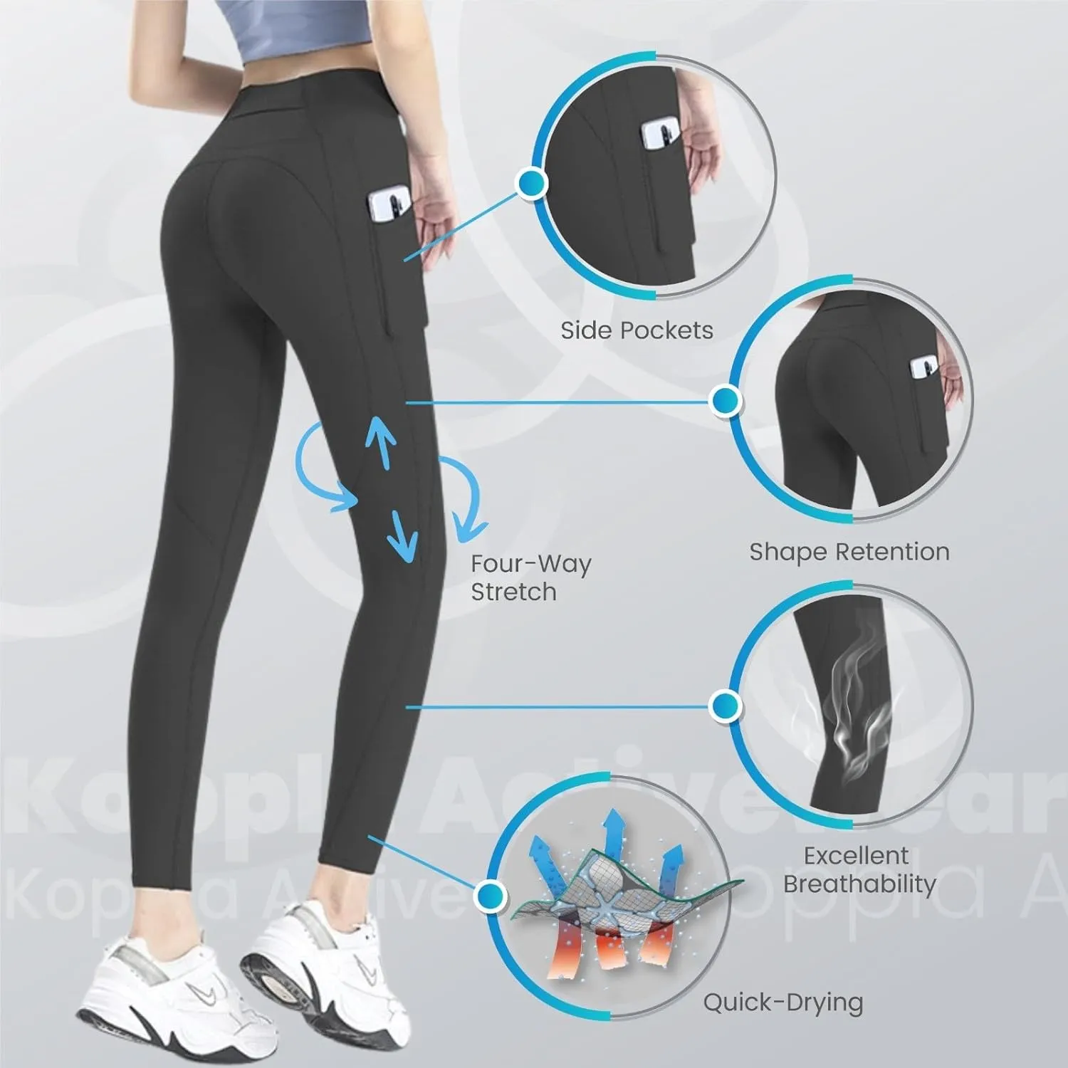 Lucy Sports Leggings for Women, 28" High Waist Yoga Pants with Pockets, Four Way Stretch Tummy Control.