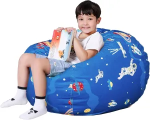 Lukeight Stuffed Animal Storage Bean Bag Chair Cover (No Filling) for Kids, Zipper Beanbag Chair Cover for Organizing Toddler and Kids' Rooms Plush Toys (Outer Space Velvet, Large)