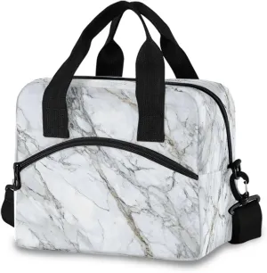 Lunch Bag for Kids White Marble with Hints Of Black Pattern Cooler Lunch Box Large Capacity Lunch Organizer for Boys Girls