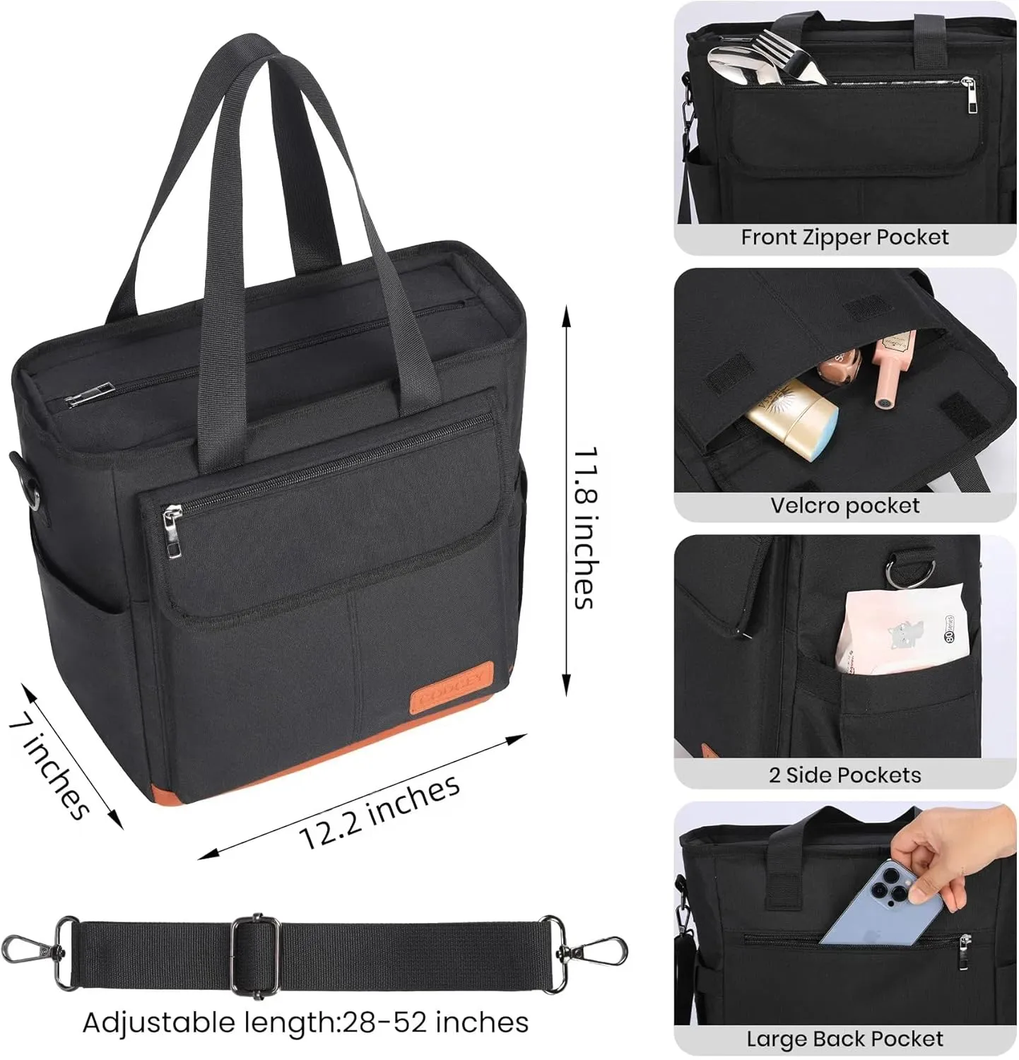 Lunch Box for Women Men, Lunch Bag Women, Leakproof Insulated Lunch Tote with Shoulder Strap Reusable Large Adult Lunch Cooler Tote Bag for Work(Black,16.2L)