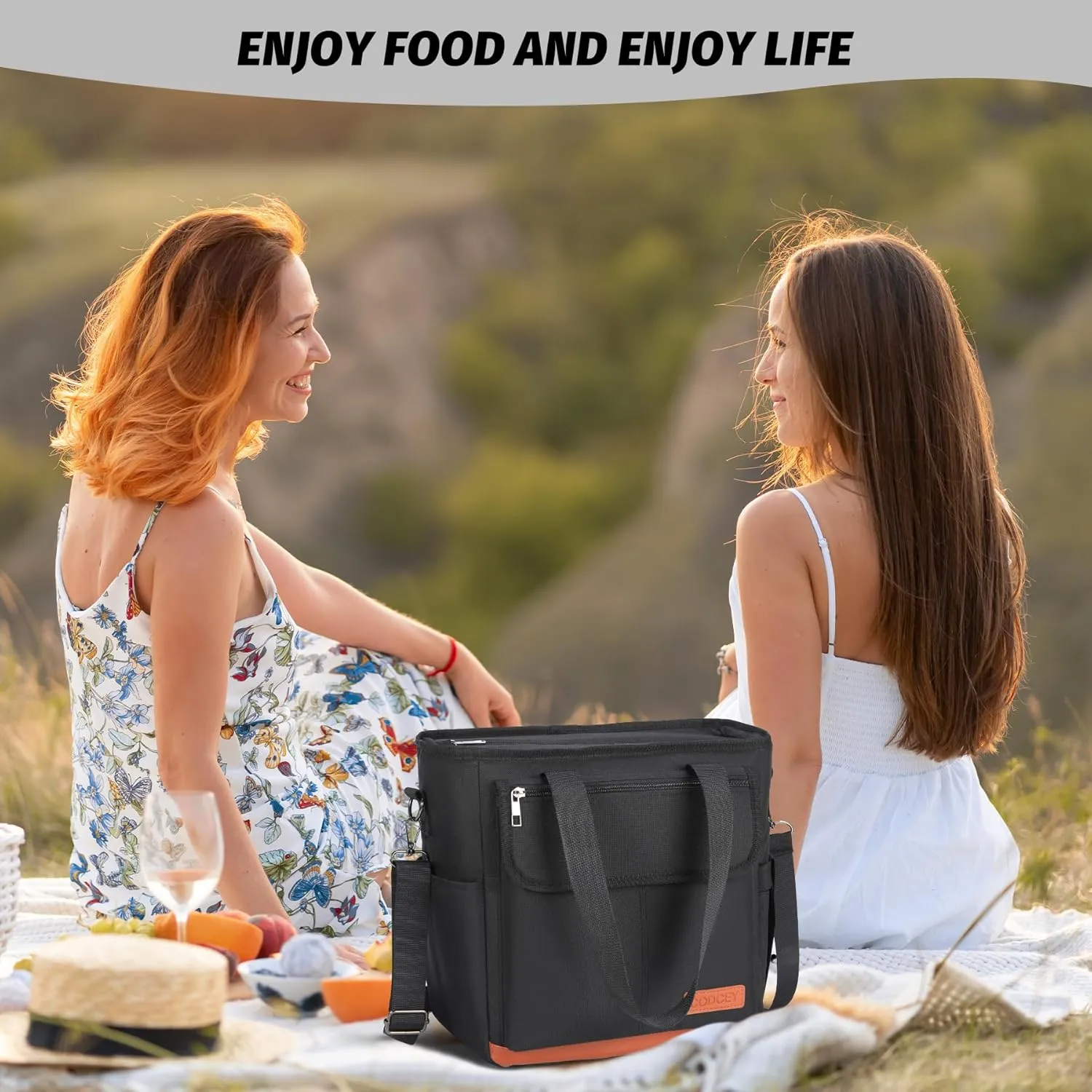 Lunch Box for Women Men, Lunch Bag Women, Leakproof Insulated Lunch Tote with Shoulder Strap Reusable Large Adult Lunch Cooler Tote Bag for Work(Black,16.2L)