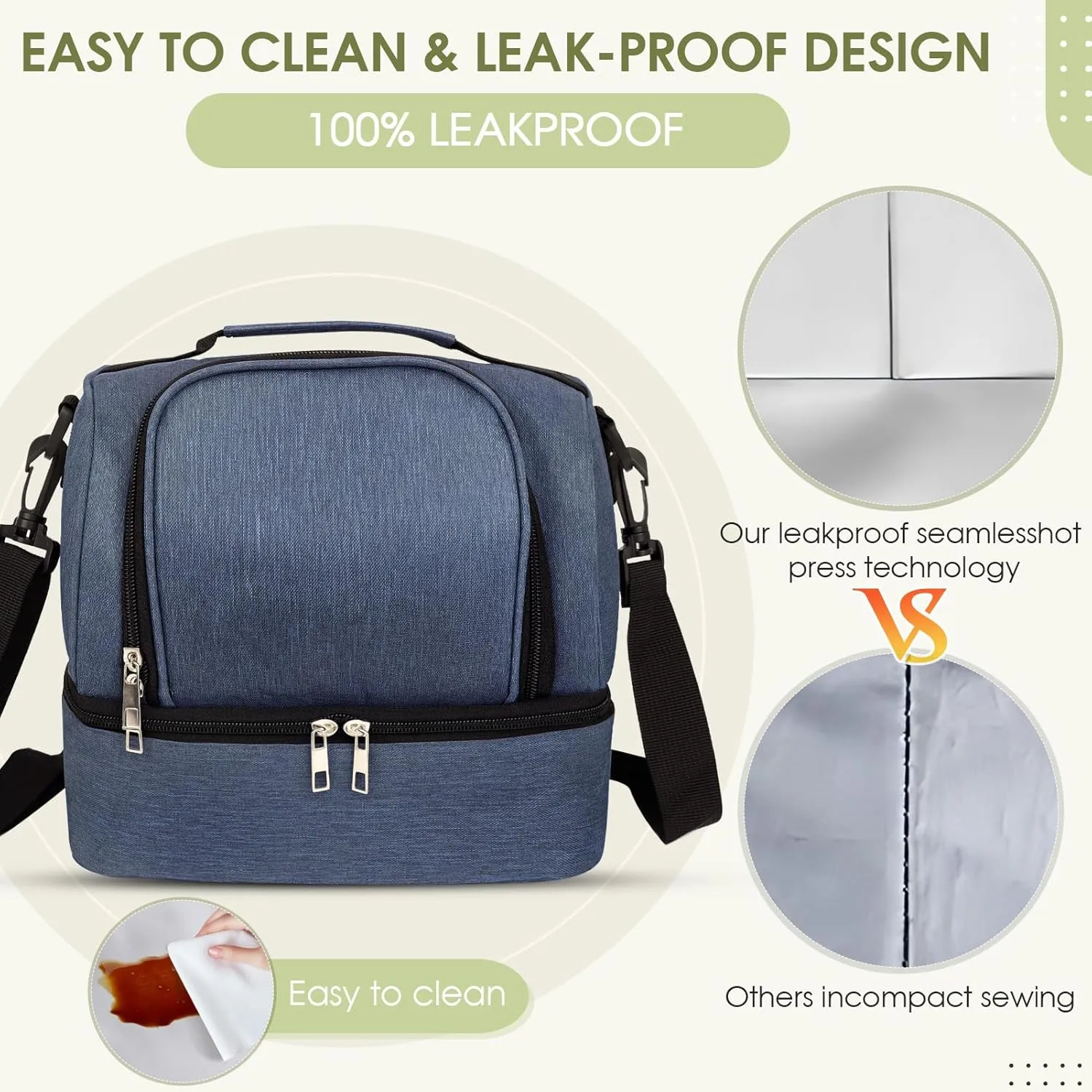 Lunch Box Lunch Bag for Women Men Reusable Insulated Lunch Bag Women Lunch Cooler Tote Bags with Adjustable Shoulder Strap for Office Work Picnic Travel, Navy Blue