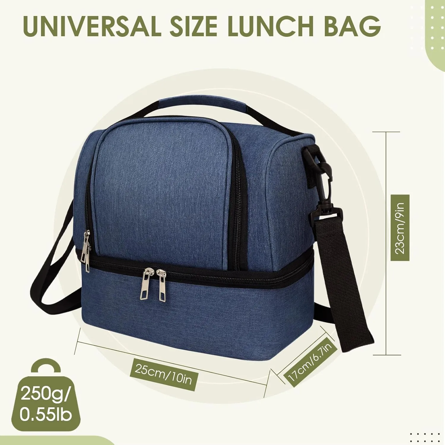 Lunch Box Lunch Bag for Women Men Reusable Insulated Lunch Bag Women Lunch Cooler Tote Bags with Adjustable Shoulder Strap for Office Work Picnic Travel, Navy Blue