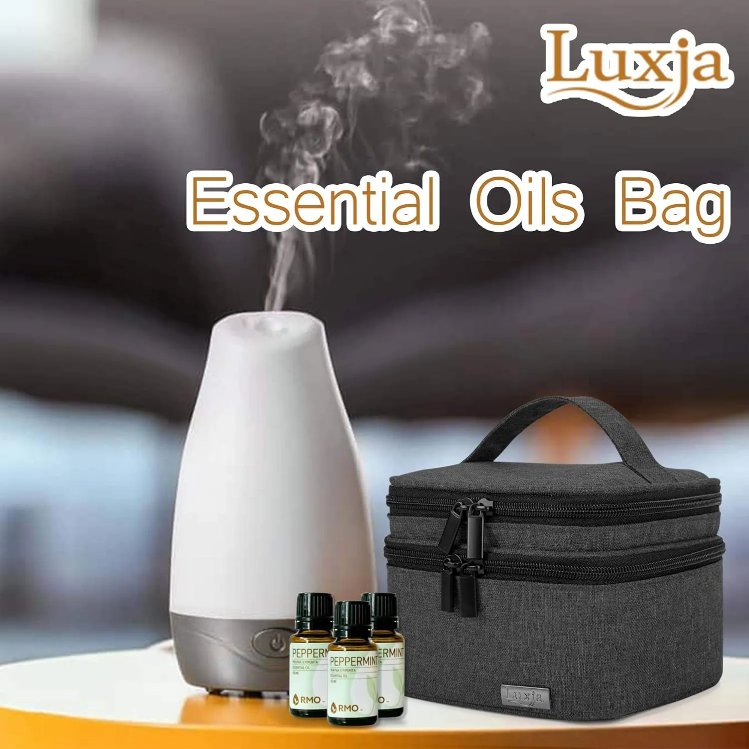 LUXJA Essential Oils Bag - Holds 20 Bottles (5ml-30ml, Also Fits for Roller Bottles), Double-Layer Organizer for Essential Oil and Accessories, Black