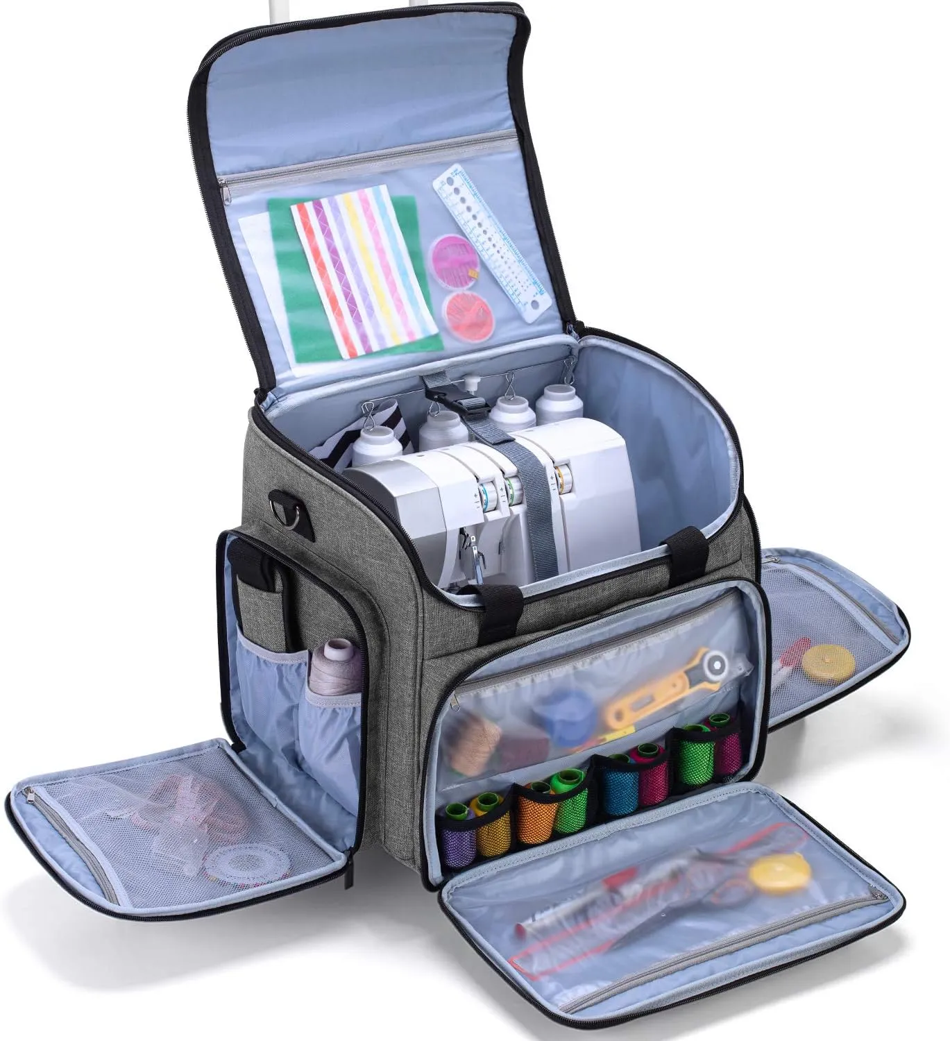 LUXJA Serger Case with Detachable Dolly, Bag with Removable Padding Pad (Fit for Most Standard Machines), Gray