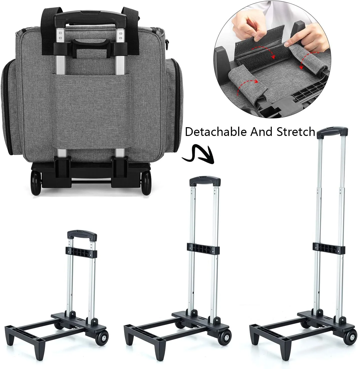 LUXJA Serger Case with Detachable Dolly, Bag with Removable Padding Pad (Fit for Most Standard Machines), Gray
